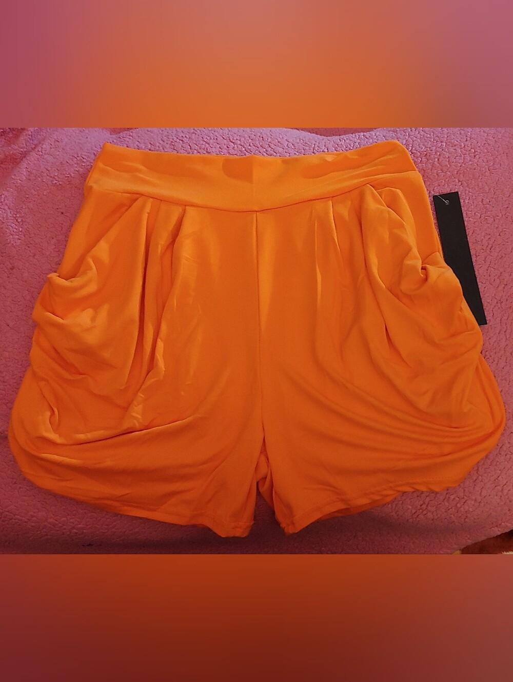 Solid Orange High Rise Slouchy Pocket Short